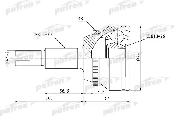 PATRON PCV1436 ШРУС наружный с кольцом ABS 30x62x26 ABS:48T TOYOTA CAMRY ACV40/GSV40 06-
