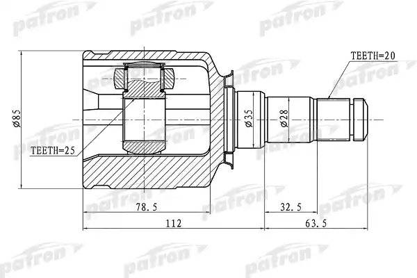 PATRON PCV1437 ШРУС внутренний левый 20x35x25 TOYOTA CARINA E AT190/ST191/CT190 92-97