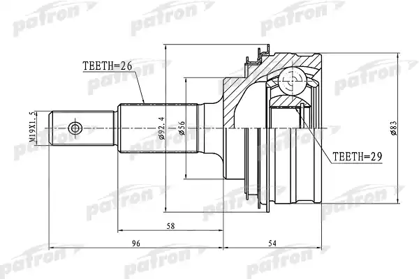 PATRON PCV1440 ШРУС наружный 26x56x29 TOYOTA COROLLA AE100/EE100/CE100 1991-97