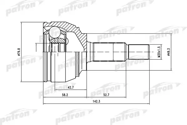 PATRON PCV1443 ШРУС наружн к-кт 23x49x22 LADA Largus 16v / NISSAN: Micra 03-