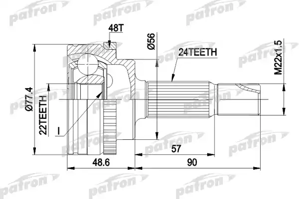 PATRON PCV1447 ШРУС наружн к-кт 24x58x22 ABS:48T TOYOTA: YARIS 99-, YARIS VERSO 99-