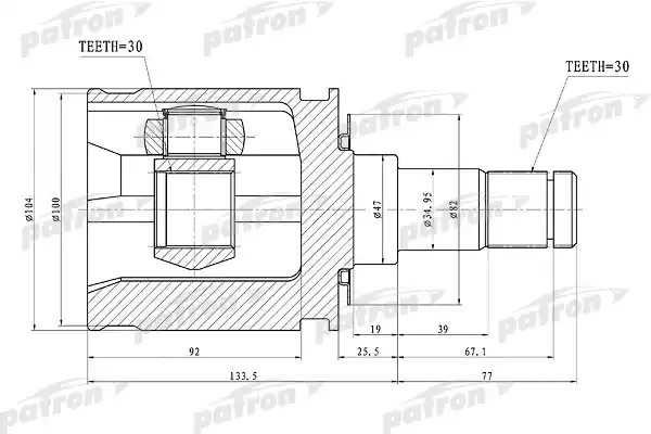 PATRON PCV1448 ШРУС внутренний 30x47x30 TOYOTA LAND CRUISER 100 HDJ101/UZJ100 98-07