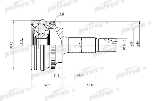 PATRON PCV1450 ШРУС наружн к-кт 24x58x23 ABS:48T TOYOTA: Yaris 99-