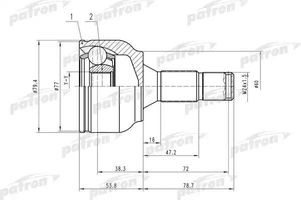 PATRON PCV1456 ШРУС наружн к-кт 25x60x22 CITROEN: C4 04-, PEUGEOT: 207 06-, 307 00-