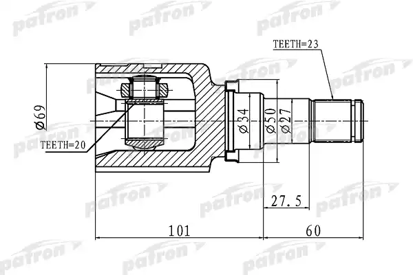 PATRON PCV1458 ШРУС внутренний 23x34x20 TOYOTA YARIS (JPP) KSP90 05-