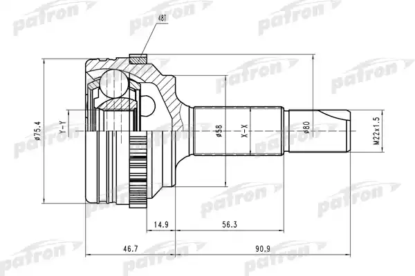 PATRON PCV1460 ШРУС наружн к-кт 24x58x26 ABS:48T TOYOTA: Yaris 99-