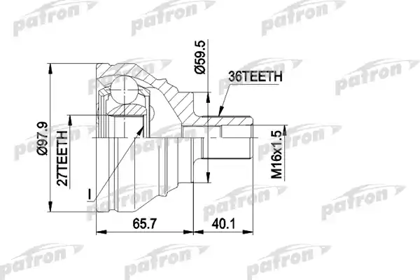 PATRON PCV1463 ШРУС наружн к-кт 36x59.5x27 AUDI: A3 03 -, A3 Sportback 04 -, SEAT: ALTEA 04 -, LEON 05 -, TOLEDO III 04 -, SKODA: OCTAVIA 04 -, VW: CADDY II