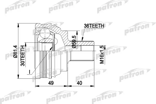 PATRON PCV1465 ШРУС наружн к-кт 36x59.5x30 SEAT: LEON 05 -, VW: GOLF V 03 -, GOLF V PLUS 05 -