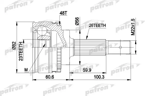 PATRON PCV1483 ШРУС наружн к-кт 26x56x23 ABS:48T TOYOTA: AVENSIS 1.8 VVT-I 00-03, AVENSIS 1.8 VVT-I Универсал 00-03