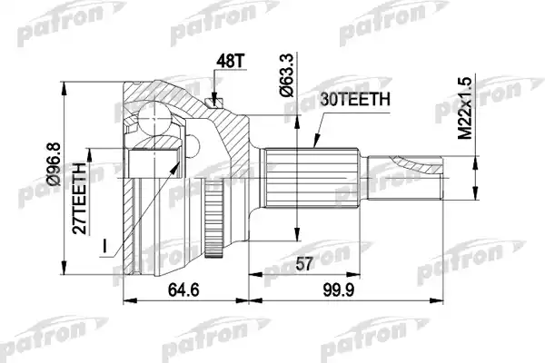PATRON PCV1485 ШРУС наружн к-кт 30x63x27 ABS:48T TOYOTAL AVENSIS VERSO 2.0 D-4D 08.01-