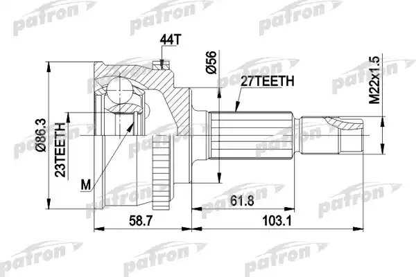 PATRON PCV1508 ШРУС наружн к-кт 27x56x23 ABS:44T NISSAN: PRIMERA 02 -, PRIMERA Hatchback 02 -, PRIMERA универсал 02 -