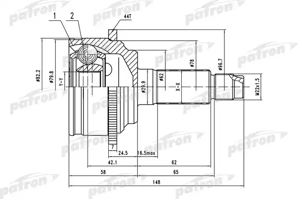 PATRON PCV1525 ШРУС наружн к-кт 28x62x32 ABS:44T MAZDA: 6 02-