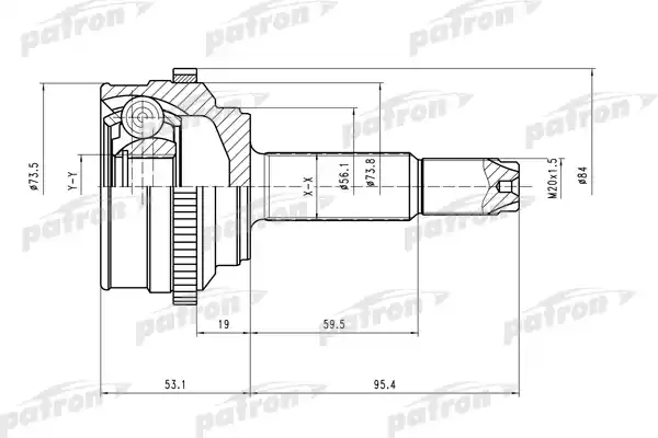 PATRON PCV1527 ШРУС наружн к-кт 22x52x19 ABS:47T DAEWOO: Kalos 03-, CHEVROLET: Aveo 03-