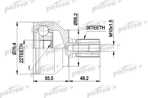 PATRON PCV1603 ШРУС наружн к-кт 36x55.2x22 MAZDA: 3 10.03-