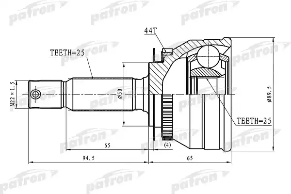 PATRON PCV1608 ШРУС наружный с кольцом ABS 25x50x25 ABS:44T HYUNDAI MATRIX I (FC) 1.5 CRDI [D4FA] 102 Л.С. ДИЗЕЛЬ 2004 — 2005