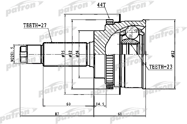 PATRON PCV1640 ШРУС наружный с кольцом ABS 27x56x23 ABS:44T SUBARU FORESTER 02-