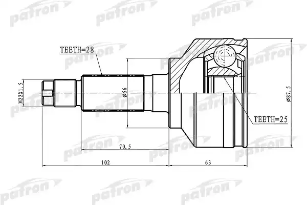 PATRON PCV1654 ШРУС наружн к-кт 28x56x25 KIA: Sorento 2.4i/2.5CRDi 02-09