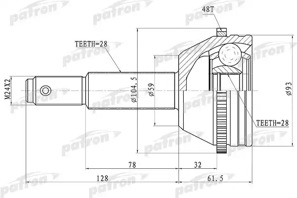 PATRON PCV1674 ШРУС наружн к-кт 28x59x28 ABS:48T FORD: TRANSIT 2.2 TDCI 06> 5MT
