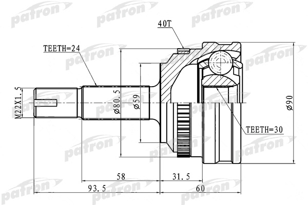 PATRON PCV1715 ШРУС наружный с кольцом ABS 24X59X30 ABS:40T GEELY MK, CK