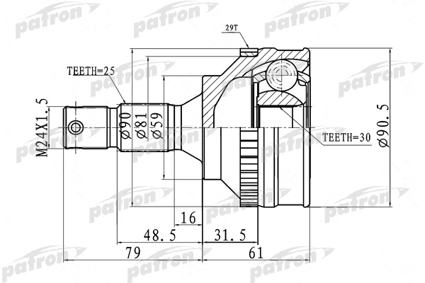PATRON PCV1717 ШРУС наружный с кольцом ABS 25X59X30 ABS:29T LIFAN BREEZ 1.3