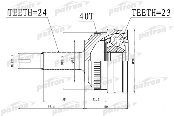 PATRON PCV1718 ШРУС наружный с кольцом ABS 24X59X23 ABS:40T GEELY MK, CK