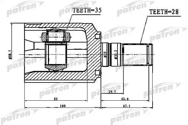 PATRON PCV1752 ШРУС левый 28X33X35 HYUNDAI SANTA FE (CM) 2006-2012, KIA SORENTO (XM) 2009-