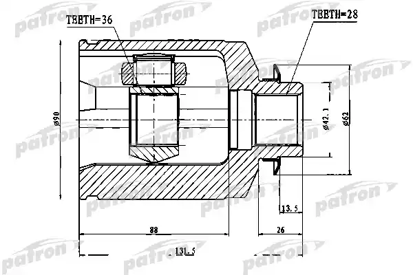PATRON PCV1753 ШРУС внутренний 28X42X36 HYUNDAI SANTA FE (CM) 2006-2012, KIA SORENTO (XM) 2009-