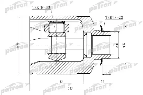 PATRON PCV1759 ШРУС внутренний правый 33X42X28 MITSUBISHI OUTLANDER CU 02-06