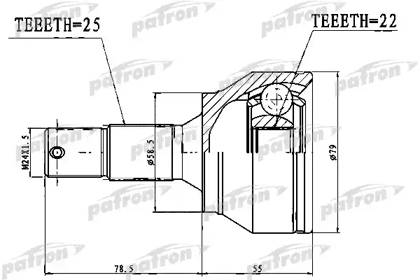 PATRON PCV1765 ШРУС наружный 25x58,5x22 CITROEN C3 PICASSO 1,4 1,6 VTI 09-