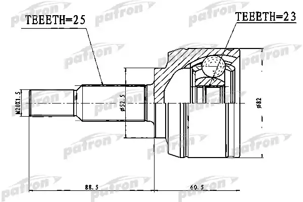 PATRON PCV1767 ШРУС наружный 25x52,5x23 DACIA DOKKER 1,2TCE 1,5DCI 12-, RENAULT MEGANE 1,6 16V 08-, SCENIC III 1,6 16V 09-