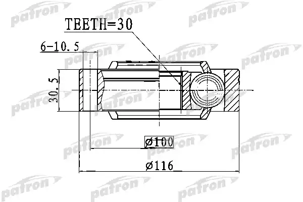 PATRON PCV1769 ШРУС внутренний x30 VW: TOUAREG 2.5 R5 TDI/3.0 V6 TDI/3.2 V6/3.6 V6 FSI/4.2 V8/5.0 R50TDI/5.0 V10 TDI/6.0 W12 02-