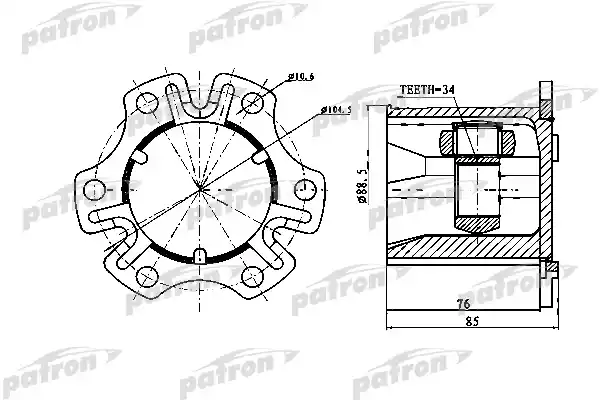 PATRON PCV1770 ШРУС внутренний x34 AUDI A4 1,6 1,8 1,9TDI 2,4 2,5 2,6 2,8 2,5TDI 2,0TDI 94- SKODA SUPERB 1,9TDI 2,5TDI 2,8V6 01-