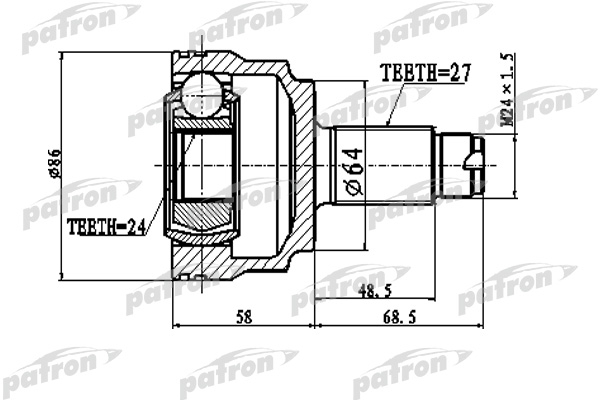 PATRON PCV1796 ШРУС (без кольца ABS     ) наружный 27x64x24 BMW 3 316 318 320 90-