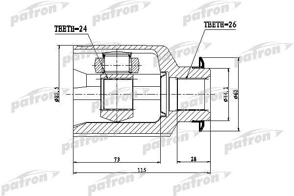 PATRON PCV1809 ШРУС внутренний правый 26x82,5x24 HYUNDAI TUCSON [TM] 15.01.2010 - KIA SPORTAGE [SL] 25.06.2010 -