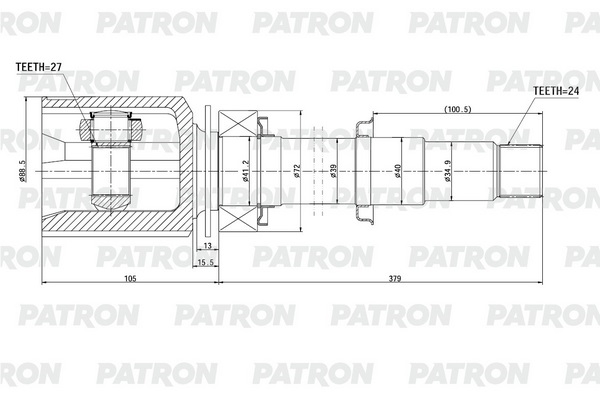 PATRON PCV2099 ШРУС внутр. прав. 24X484x40X27 TOYOTA CAMRY ACV40/GSV40 06- (с подшипником)