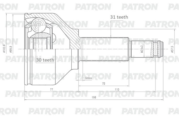 PATRON PCV2149 ШРУС наружный 31X57X30 FORD Transit 2014- (TTG)