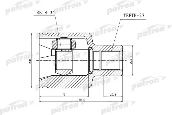 PATRON PCV3022 ШРУС внутренний 27x47.8x34 SSANG YONG REXTON II 06-