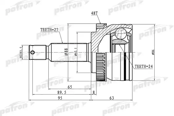 PATRON PCV3036 ШРУС наружный с кольцом ABS 27x62.1x24 ABS:48T KIA SPORTAGE 04-10