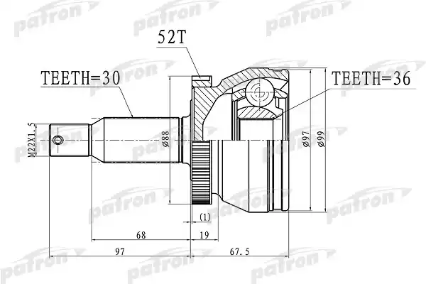 PATRON PCV3072 ШРУС наружн [A:30, B:36, D:99, ABS:52] Hyundai: Santa Fe II 2.7-2.2CRDI 06>