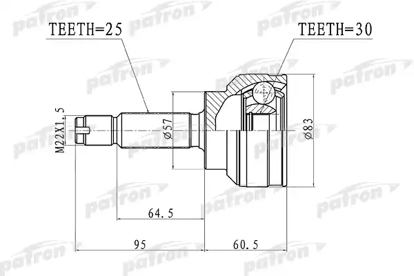 PATRON PCV3148 ШРУС наружный 25x57x30 MITSUBISHI LANCER CS 00-09