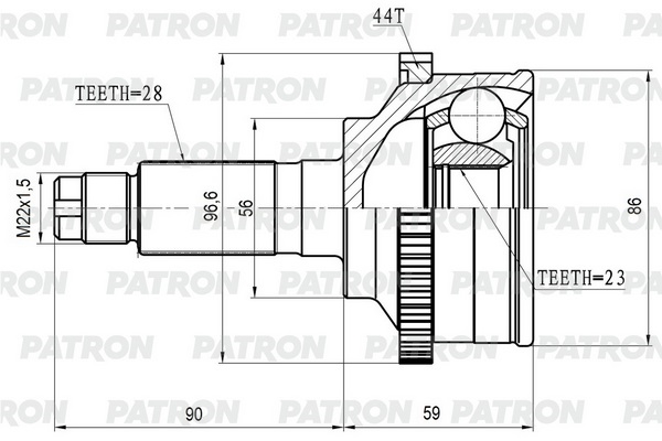 PATRON PCV3850 ШРУС наруж. 28x56x23 ABS:44T MAZDA 626 (GF/GW) 97-02 / Xedos 6 1.6 92-99