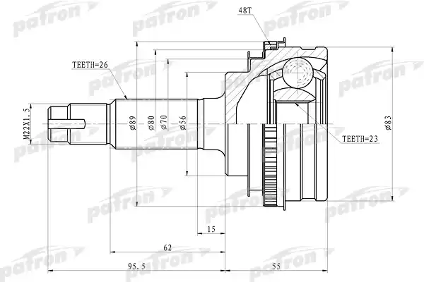 PATRON PCV4006 ШРУС наружный с кольцом ABS 23x56x26 ABS:48T TOYOTA COROLLA AE100/EE100/CE100 91-97