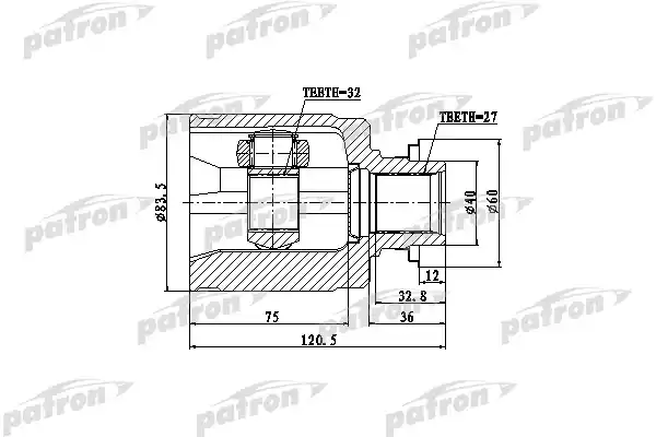 PATRON PCV4013 ШРУС внутр к-кт [A:32, B:27, D:40, L:120] HONDA: CRV/Odyssey 09.01-