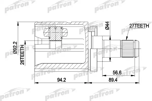 PATRON PCV5003 ШРУС внутр лев к-кт [A:27, B:26, D:92.2] BMW: X5 01- ALL