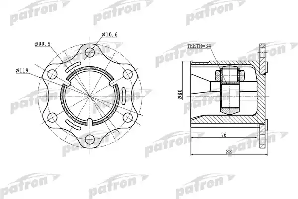 PATRON PCV5004 ШРУС внутр к-кт AUDI: A3, SKODA: OCTAVIA, VW: PASSAT B6/GOLF V,VI/TOURAN 2.0TDI 04-