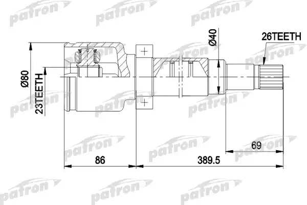 PATRON PCV5011 ШРУС внутр прав к-кт 26x40x23 FORD: FOCUS 98 - 04, FOCUS универсал 99 - 04 АКПП 1.8, 2.0, 1,8TD