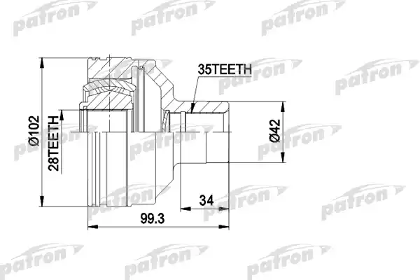 PATRON PCV5013 ШРУС внутр прав передн к-кт VW: SHARAN 1.9TDI РКПП и с ABS 95-, FORD: GALAXY 1.9TDI РКПП и с ABS 95-, SEAT: ALHAMBRA 1.9TDI РКПП и с ABS 95-, AUDI: A4