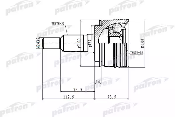 PATRON PCV6872 ШРУС наружн 33x72.8x35 CADILLAC: ESCALADE 07-10   CHEVROLET: AVALANCHE 1500 07-10, SUBURBAN 1500 07-10 , TAHOE 07-10   GMC: JIMMY, YUKON 07-10