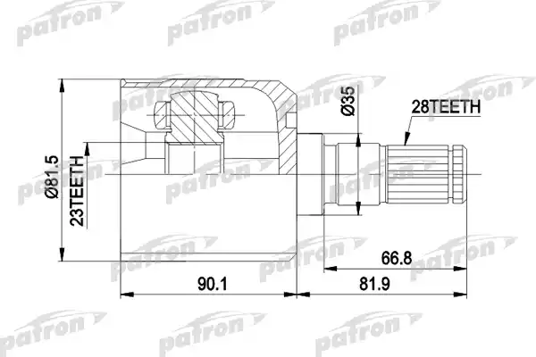 PATRON PCV7301 ШРУС внутр лев к-кт [A:23, B:28, D:81.5]MAZDA: 626 1.8i 16v, 2.0i 16v, 2.0D 91-, XEDOS 6/9 2.0i 92- с ABS