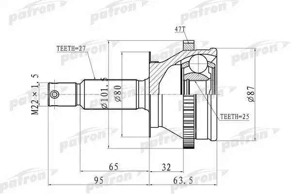 PATRON PCV8728 ШРУС наружн 27x60x25 ABS:47T Hyundai: Sonata 02-04